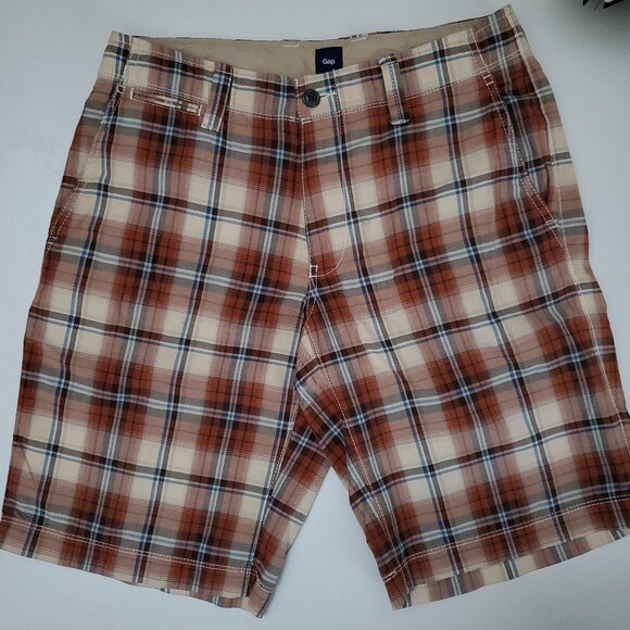 GAP plaid flat front Chino cotton shorts - Picture 1 of 3